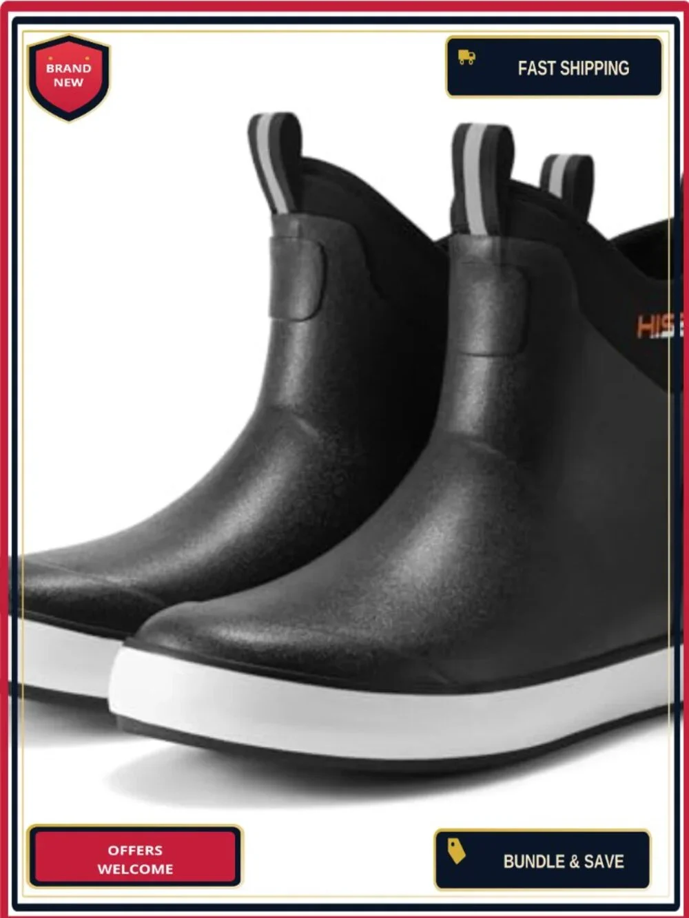 Men's Waterproof Ankle Rain Boots Non-Slip Neoprene Rubber Deck Shoes